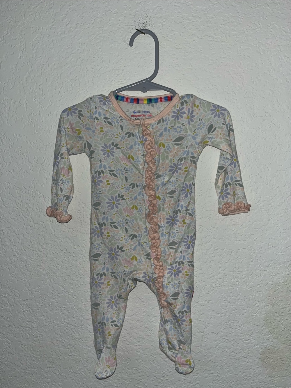 Magnetic Me white floral ruffled footie pajamas